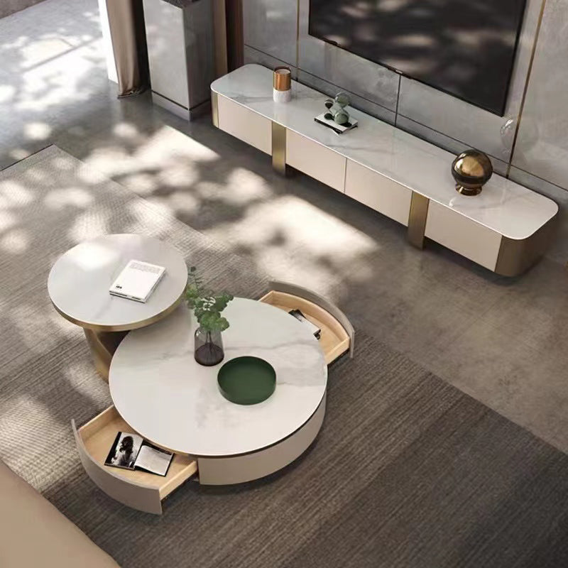 Round Coffee Table Fixed Top Scandinavian Metal Pedestal Legs Coffee Cocktail Table