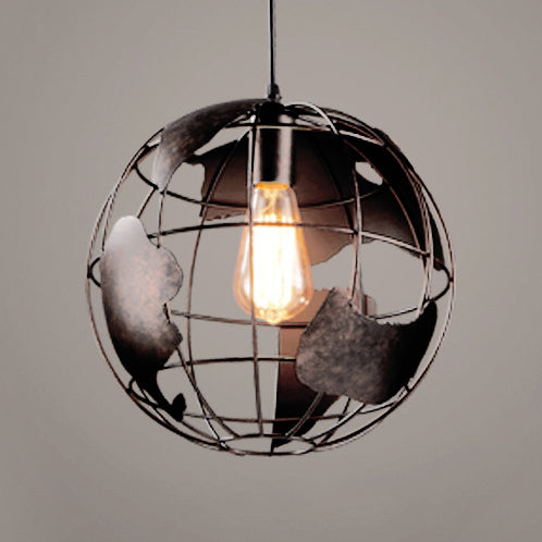 8"/12" Wide Globe Cage Metal Pendant Light Industrial 1 Light Living Room Hanging Lamp in Black/White/Pink