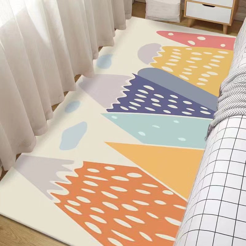 Pink Modern Rug Polyester Chrysanthemum Rug Washable Rug for Drawing Room