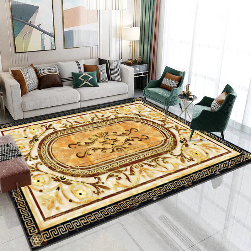 Wine Red Retro Carpet Polyester Graphic Carpet Stain Resistant Carpet for Living Room