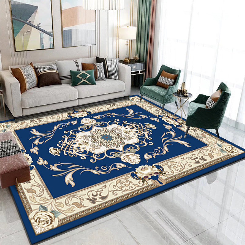 Wine Red Retro Carpet Polyester Graphic Carpet Stain Resistant Carpet for Living Room