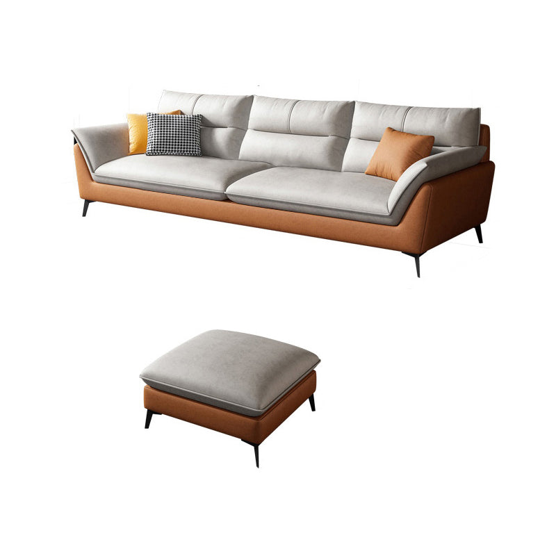 Cream Faux Leather High Back Pillow Top Arm Sofa/Sectional with Stain-Resistant