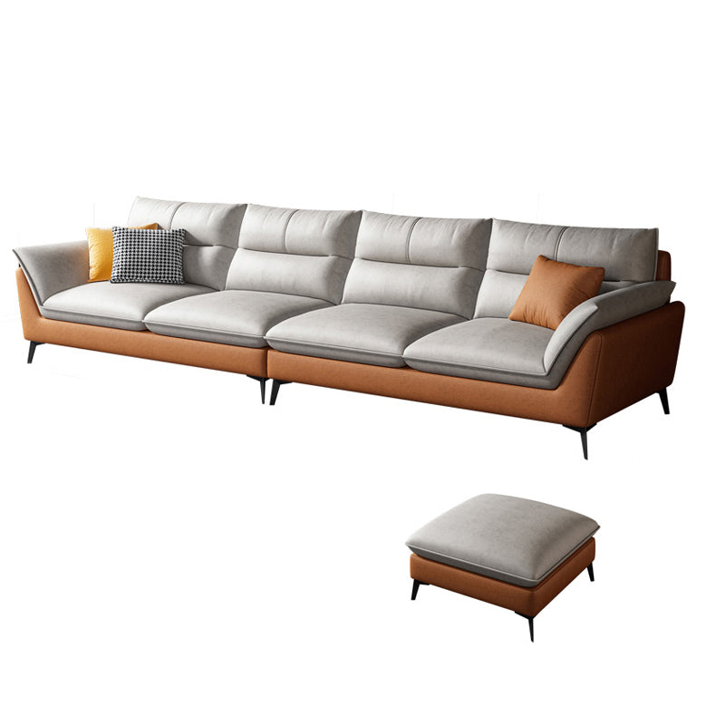 Cream Faux Leather High Back Pillow Top Arm Sofa/Sectional with Stain-Resistant