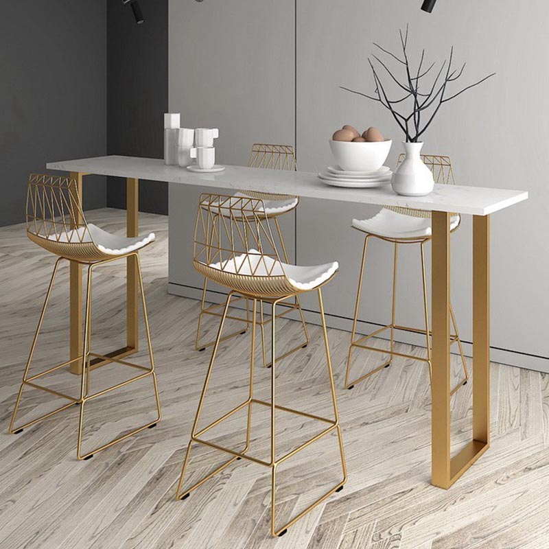 Rectangle Top Glam Bar Table 42-inch Height Gold Pedestal Bistro Table