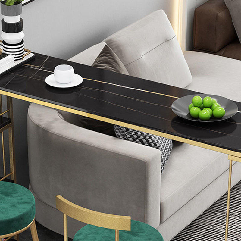 Stone Bar Dining Table Glam Bar Table with Double Pedestal for Living Room Kitchen