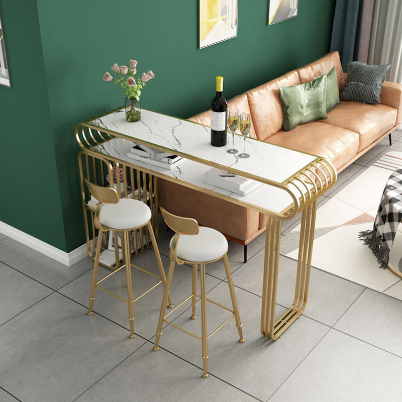 Stone Top Bar Counter Contemporary Bar Counter with Sled Base in Gold