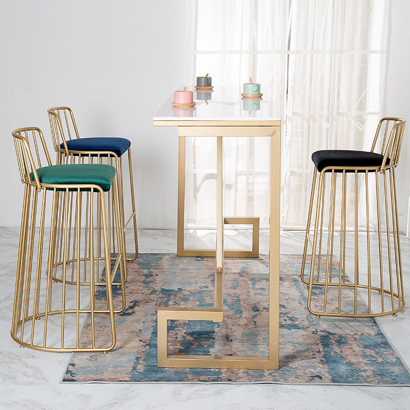 Glam Style Upholstered Bar Stools Armless Low Back Stools with Metal Base