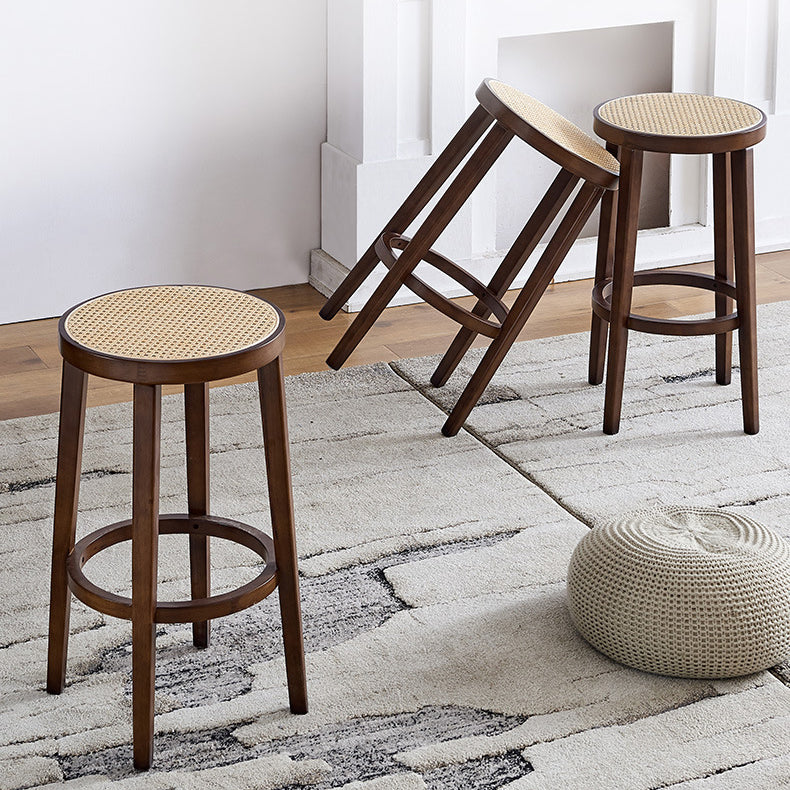 Modern Backless Bar-stool Round Counter Bar Stool with Wooden Legs