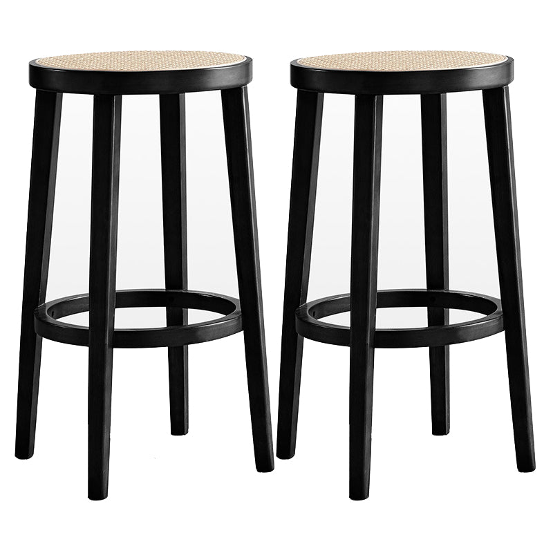 Contemporary Design Solid Wood Bar Stools Wicker Backless Stools