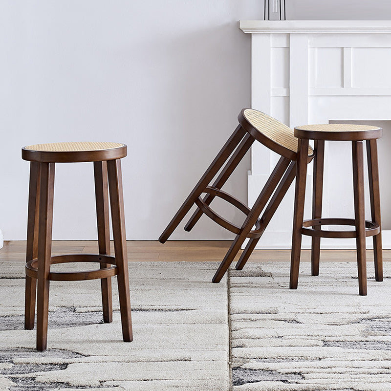 Contemporary Design Solid Wood Bar Stools Wicker Backless Stools