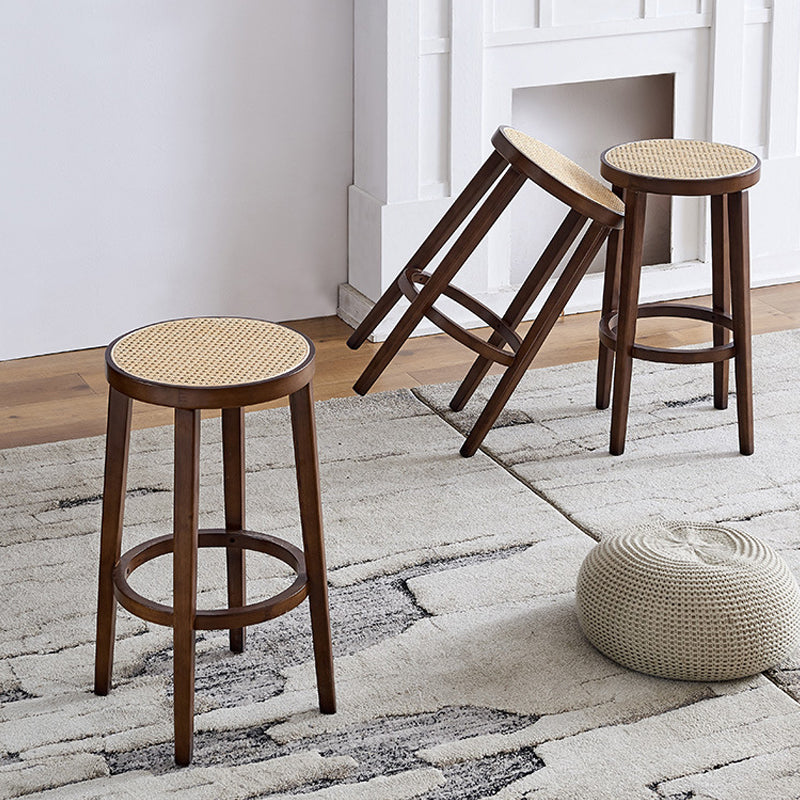 Contemporary Design Solid Wood Bar Stools Wicker Backless Stools