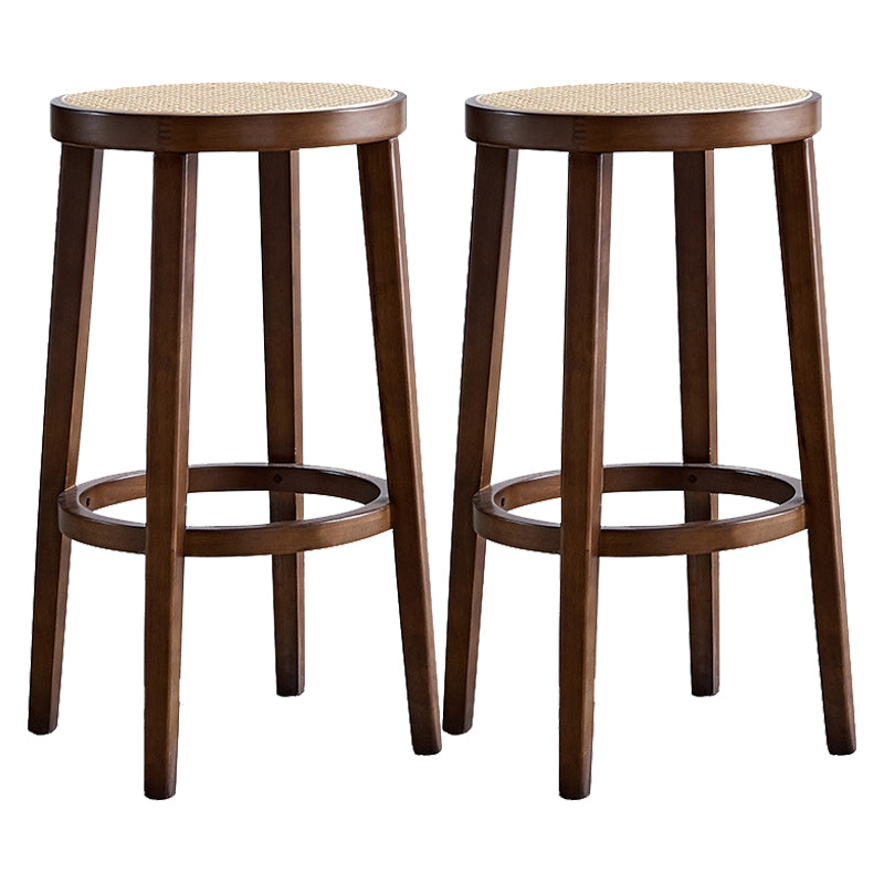 Contemporary Design Solid Wood Bar Stools Wicker Backless Stools