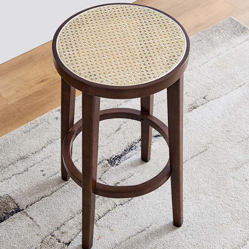 Contemporary Design Solid Wood Bar Stools Wicker Backless Stools