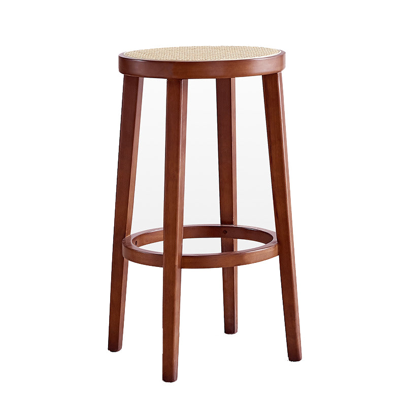 Contemporary Design Solid Wood Bar Stools Wicker Backless Stools