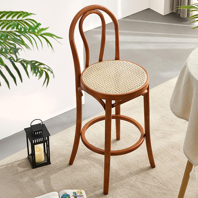 Modern Low Back Bar-stool Round Counter Bar Stool with Wooden Legs