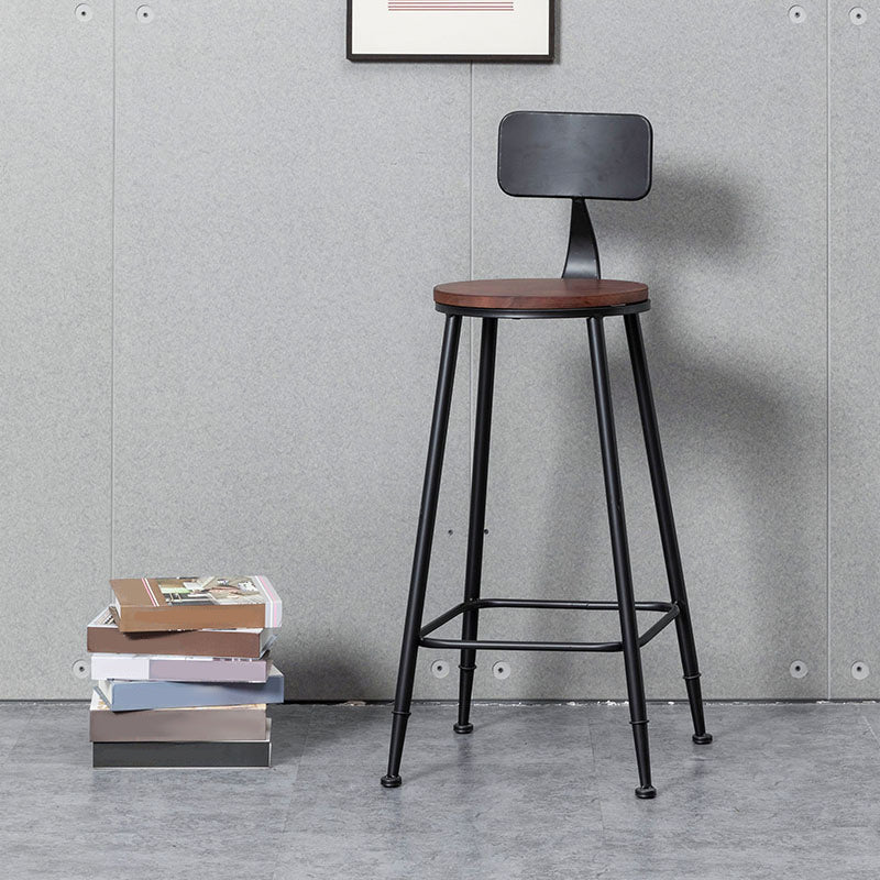 Indoor Industrial Wood Top Barstool Metal 4 Legs Bar Stool with Pedal