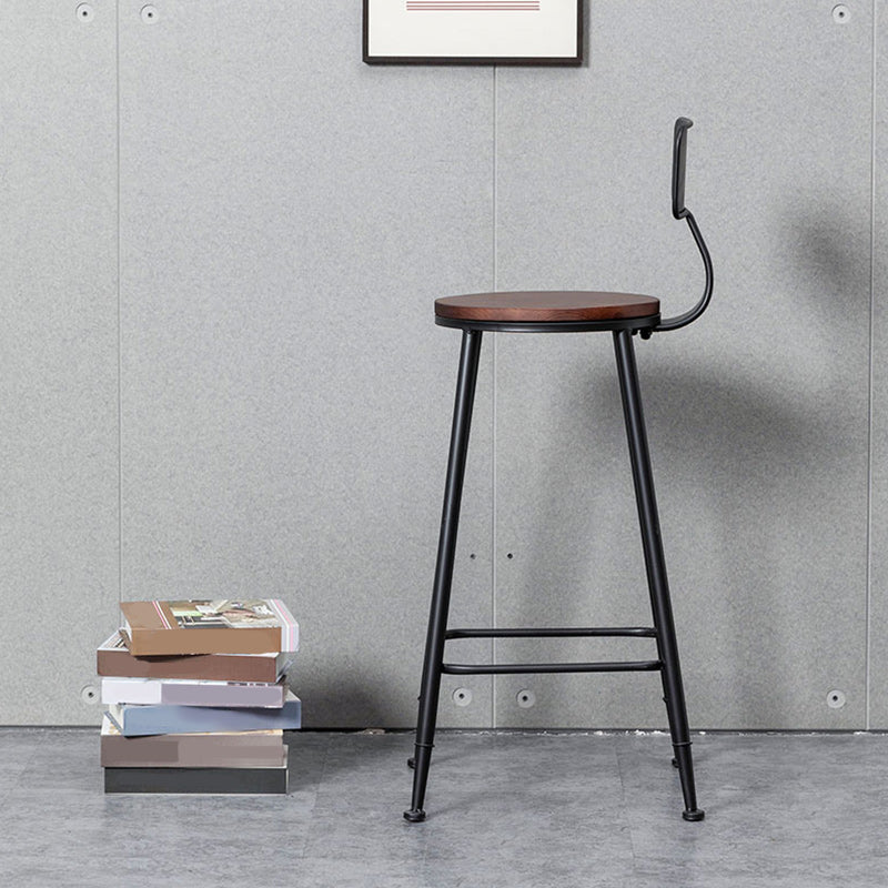 Indoor Industrial Wood Top Barstool Metal 4 Legs Bar Stool with Pedal