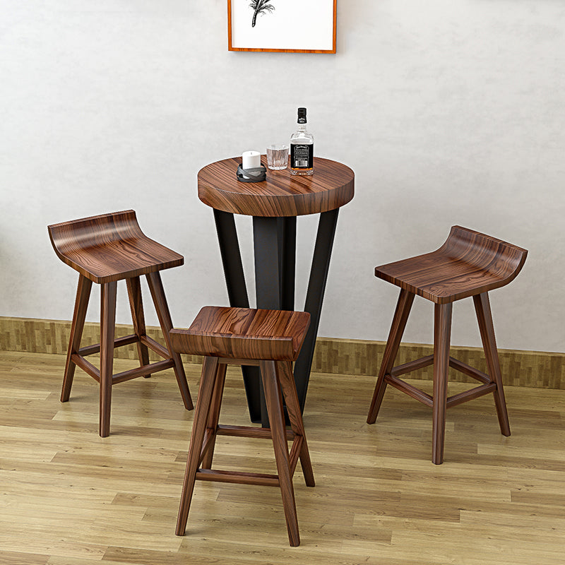 Modern Armless Backrest Counter Stool Wood Cafe Bar Stool with Seat and Pedal