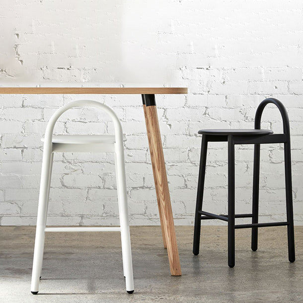 Industrial Circular Wood Top Barstool Metal 4 Legs Bar Stool for Living Room