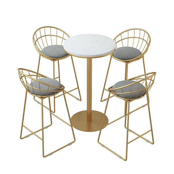 1/5 Pieces Glam Round Bar Table Set Bistro Set with White Faux Marble Top