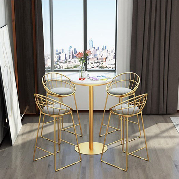 1/5 Pieces Glam Round Bar Table Set Bistro Set with White Faux Marble Top