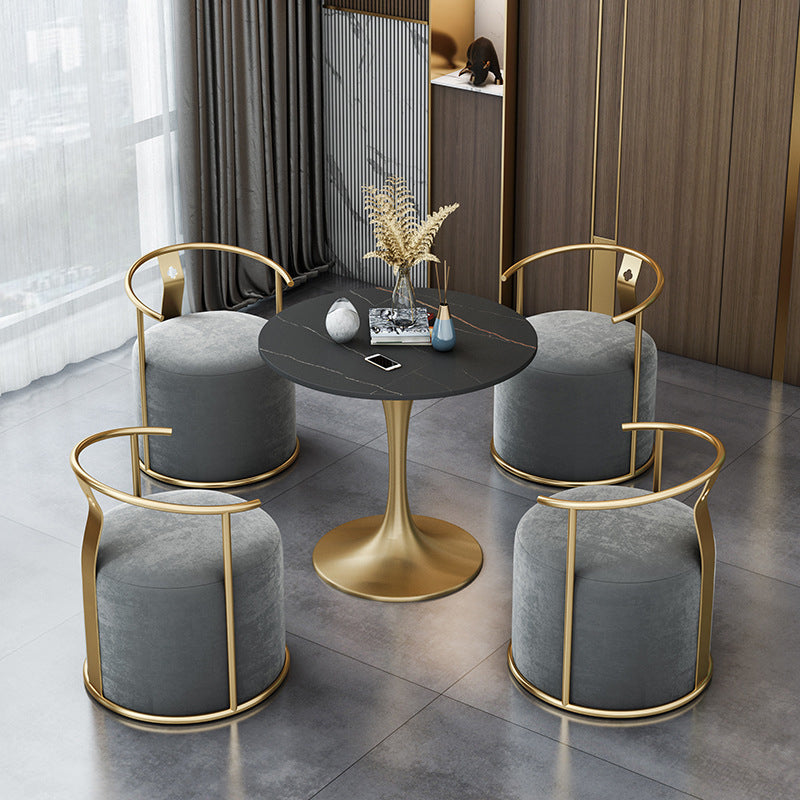 Glam Black Sintered Stone Dining Table Set Round 1/2/3/4/5 Pieces Dining Set