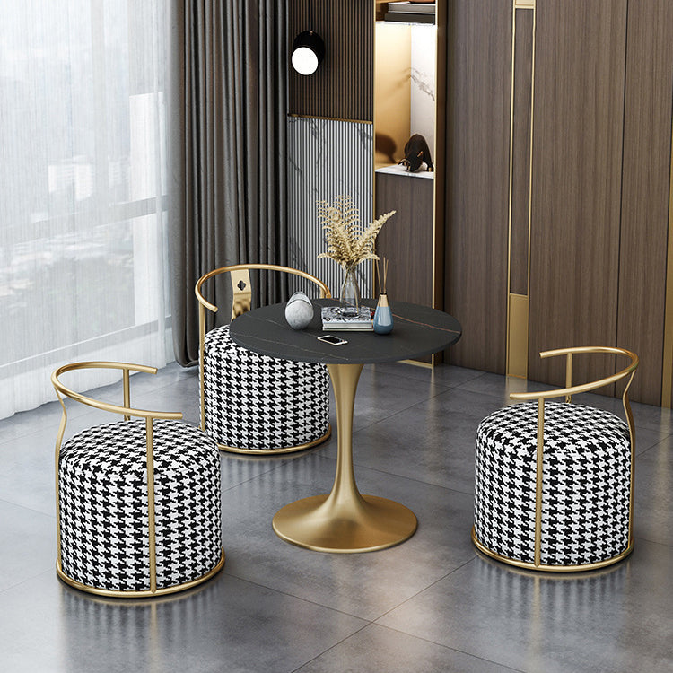Glam Black Sintered Stone Dining Table Set Round 1/2/3/4/5 Pieces Dining Set