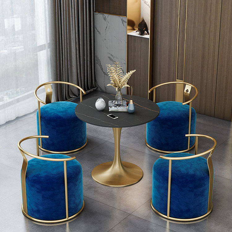 Glam Black Sintered Stone Dining Table Set Round 1/2/3/4/5 Pieces Dining Set