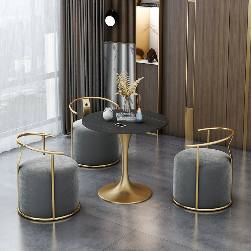 Glam Black Sintered Stone Dining Table Set Round 1/2/3/4/5 Pieces Dining Set