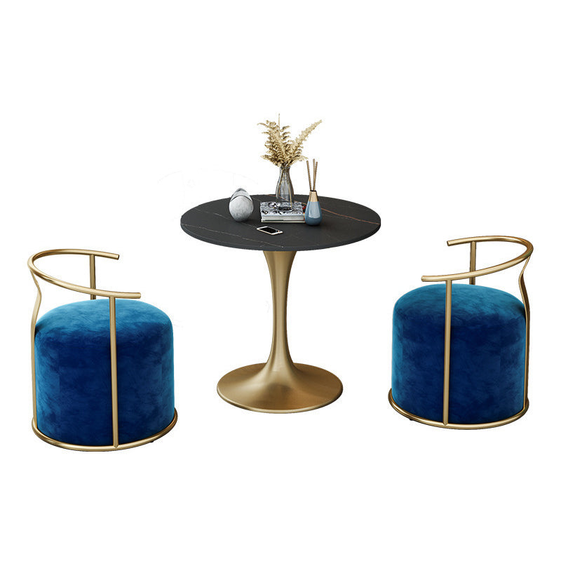 Glam Black Sintered Stone Dining Table Set Round 1/2/3/4/5 Pieces Dining Set