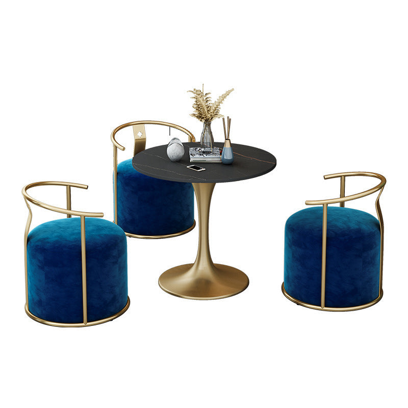 Glam Black Sintered Stone Dining Table Set Round 1/2/3/4/5 Pieces Dining Set