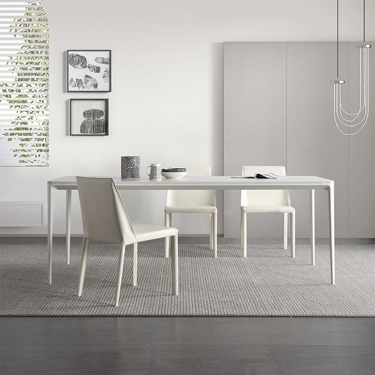Modern White Dining Table Set 1/2/5/6/7 Pieces Rectangle Dinette Set with Sintered Stone