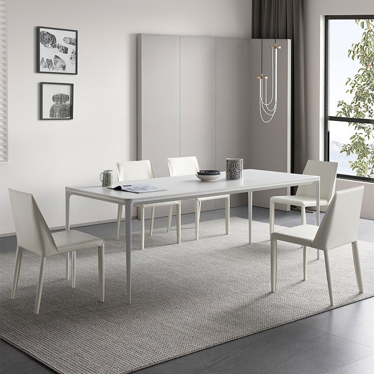 Modern White Dining Table Set 1/2/5/6/7 Pieces Rectangle Dinette Set with Sintered Stone