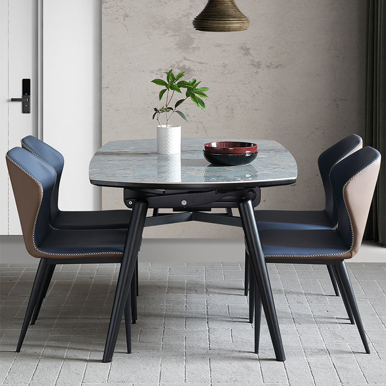 Modern Scalable Dinette Set 1/4/5/7 Pieces Round Blue Sintered Stone Top Dining Table Set