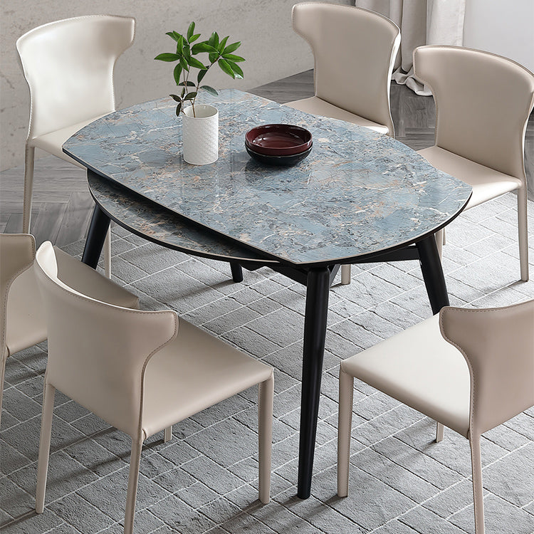Modern Scalable Dinette Set 1/4/5/7 Pieces Round Blue Sintered Stone Top Dining Table Set