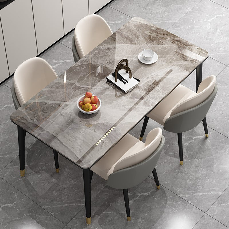 Glam Iron Dining Table Set 1/2/5/7 Pieces Rectangle Dinette Set with Sintered Stone Top