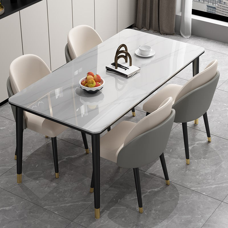 Glam Iron Dining Table Set 1/2/5/7 Pieces Rectangle Dinette Set with Sintered Stone Top