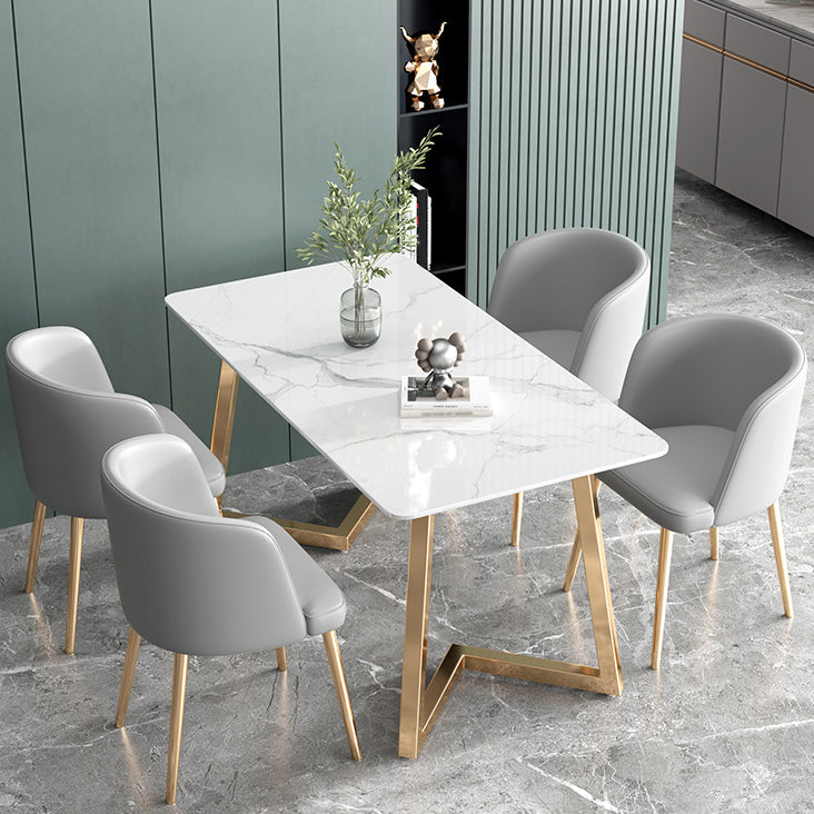 Glam Iron Dining Table Set 1/2/5/6 Pieces Rectangle Dinette Set with Sintered Stone Top