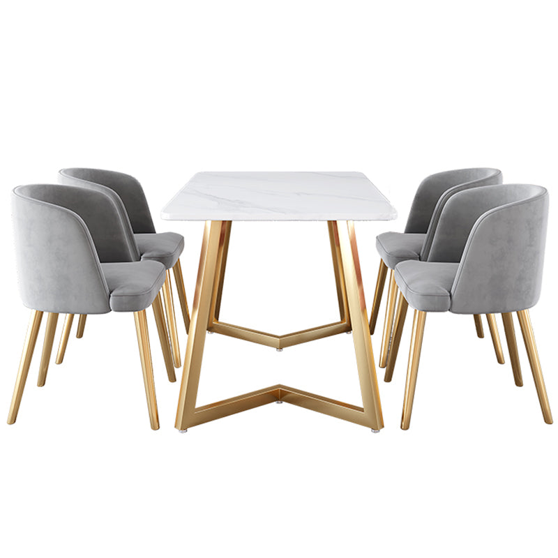 Glam Iron Dining Table Set 1/2/5/6 Pieces Rectangle Dinette Set with Sintered Stone Top