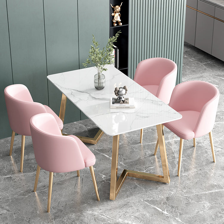 Glam Iron Dining Table Set 1/2/5/6 Pieces Rectangle Dinette Set with Sintered Stone Top
