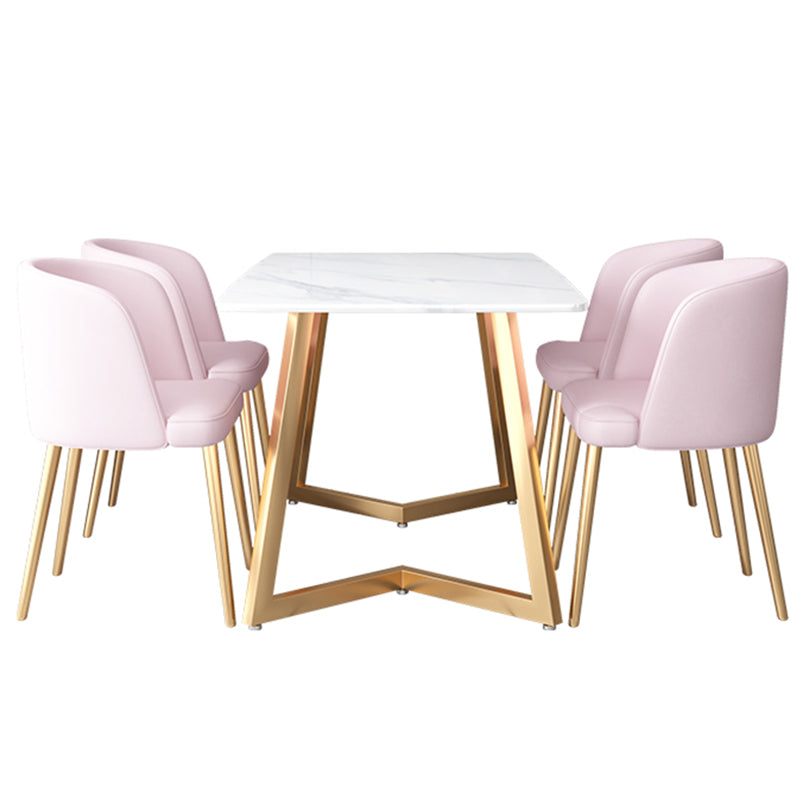 Glam Iron Dining Table Set 1/2/5/6 Pieces Rectangle Dinette Set with Sintered Stone Top