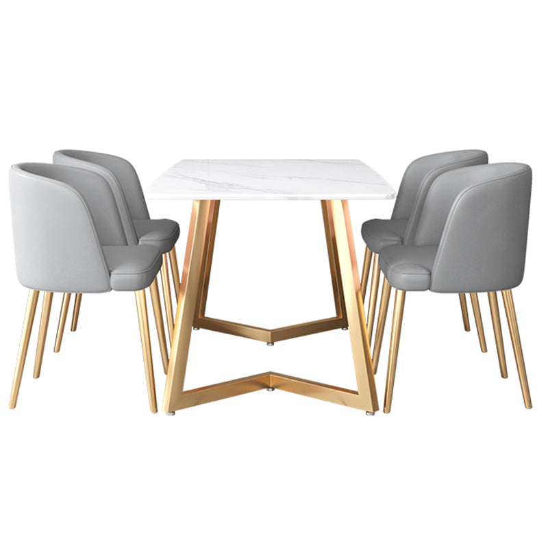 Glam Iron Dining Table Set 1/2/5/6 Pieces Rectangle Dinette Set with Sintered Stone Top