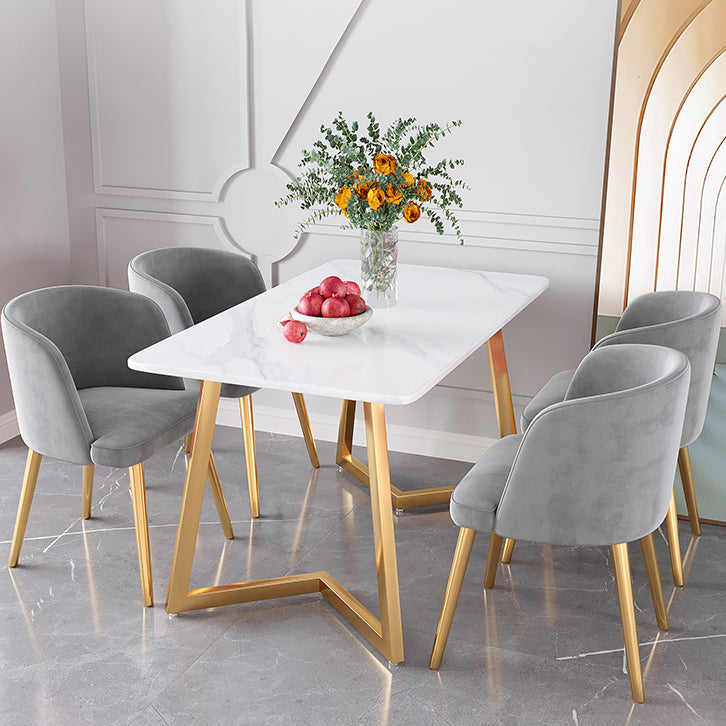Glam Iron Dining Table Set 1/2/5/6 Pieces Rectangle Dinette Set with Sintered Stone Top