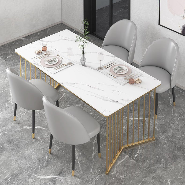 Glam Iron Dining Table Set 1/2/5/7 Pieces Dinette Set with Rectangle Sintered Stone Top