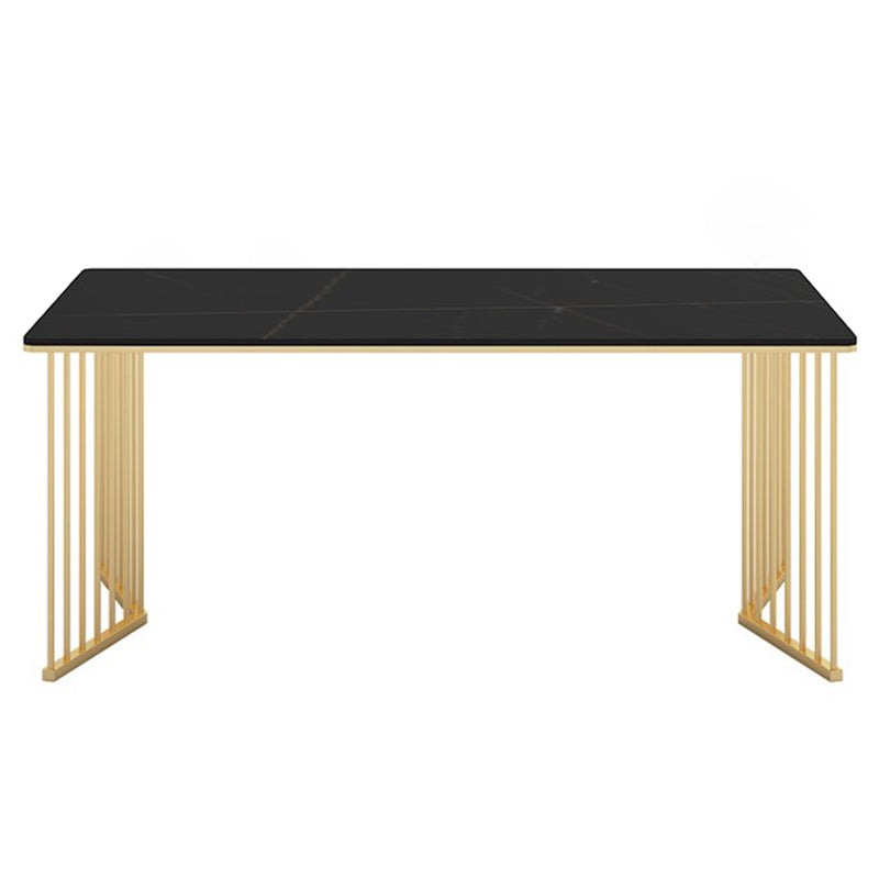 Glam Iron Dining Table Set 1/2/5/7 Pieces Dinette Set with Rectangle Sintered Stone Top