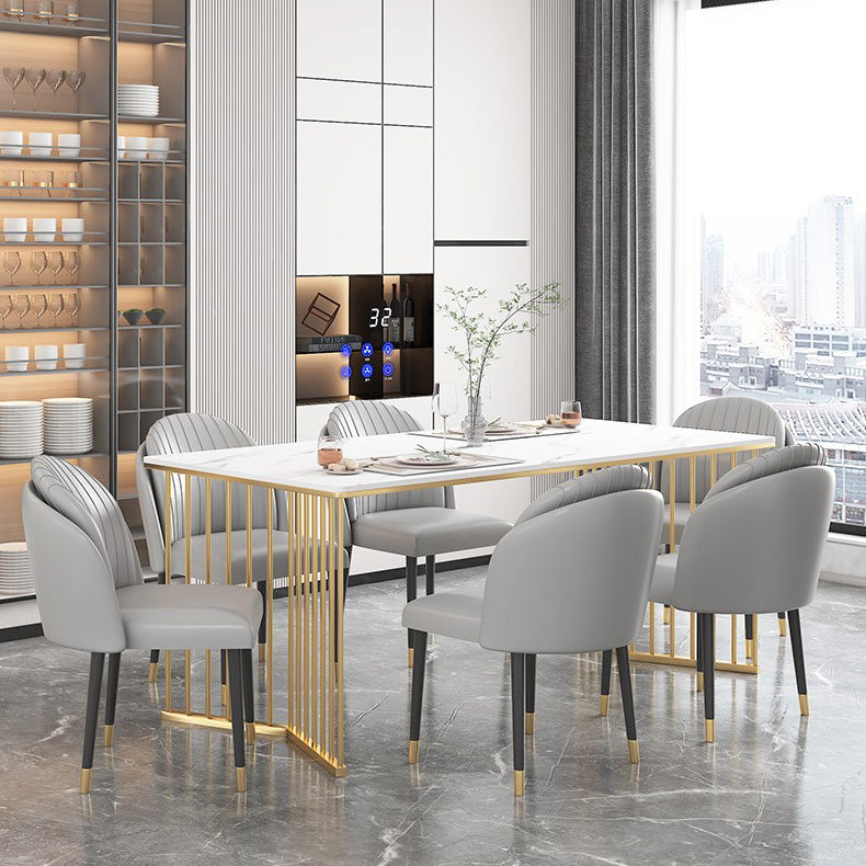 Glam Iron Dining Table Set 1/2/5/7 Pieces Dinette Set with Rectangle Sintered Stone Top