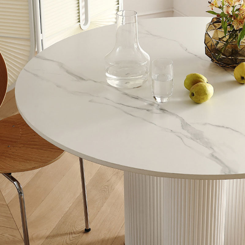 Contemporary Round Dinette Table Sintered Stone and Solid Wood Top Table