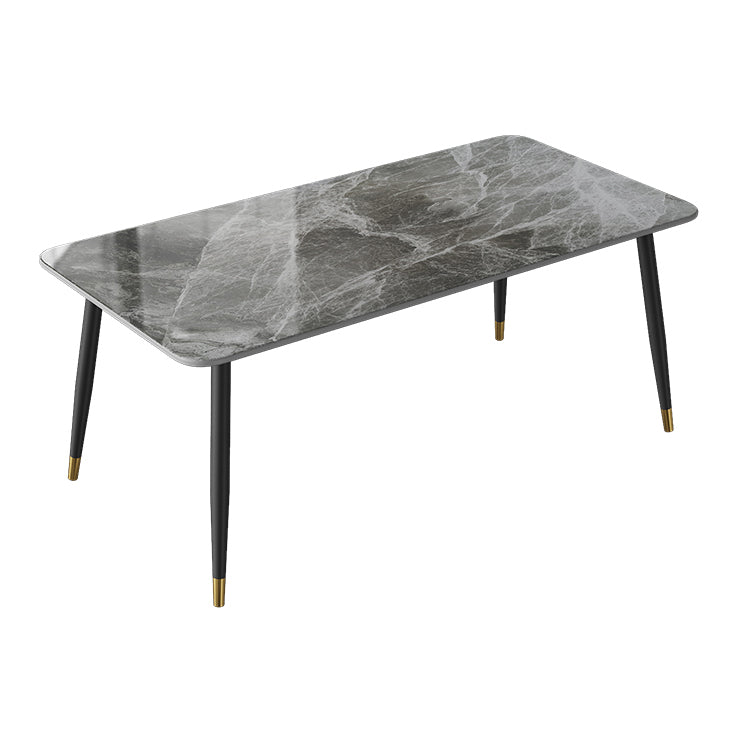 Contemporary Rectangle Stone Table for Restaurant Black Metal Pedestal Dining Table