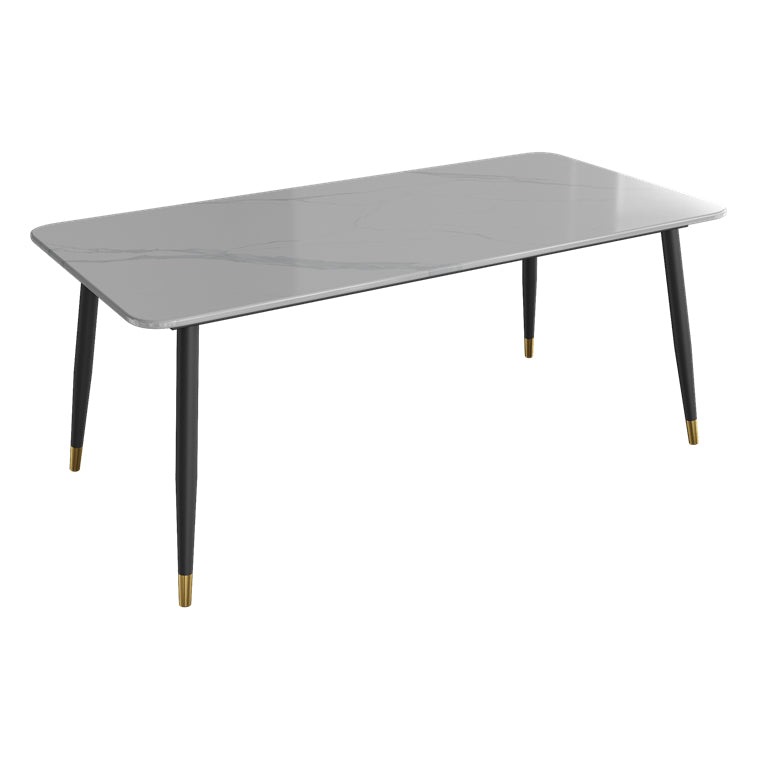 Contemporary Rectangle Stone Table for Restaurant Black Metal Pedestal Dining Table