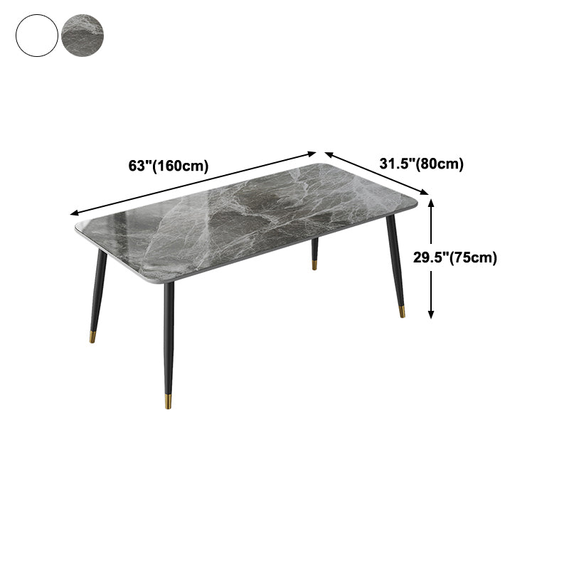 Contemporary Rectangle Stone Table for Restaurant Black Metal Pedestal Dining Table